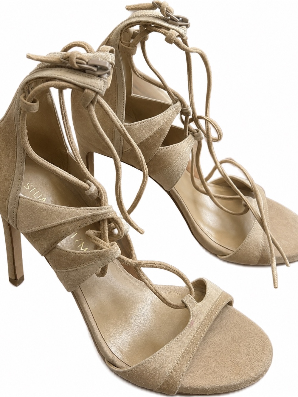 Stuart Weitzman Beige Suede Lace-Up Stiletto Sandals Size 7
